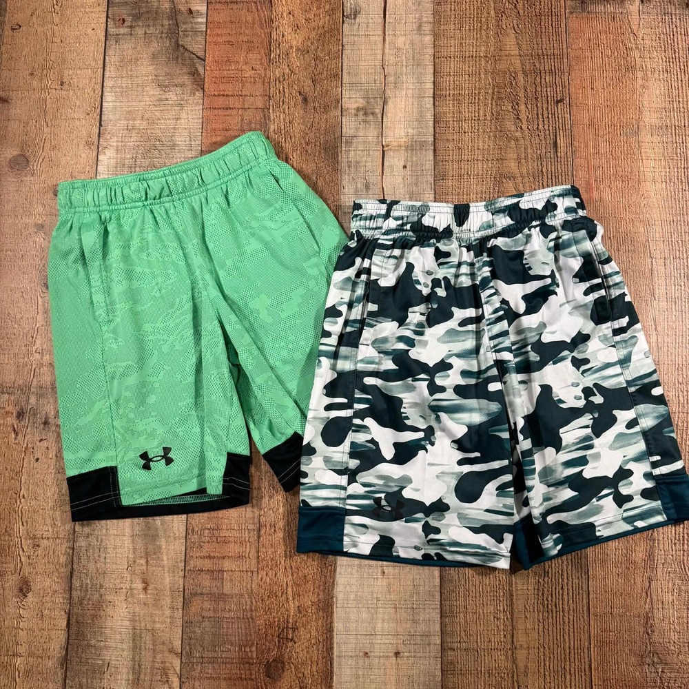 Under Armour Boys Shorts Bundle Size YSM Green Camo Athletic Mesh 2 Pack